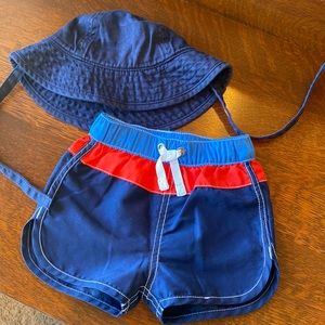 Hanna Andersson Baby Boys Navy Swimsuit and Hat Size 60